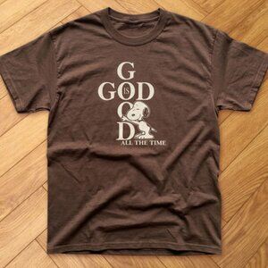 Faith Quote Snoopy Graphic T Shirt Brown God Is Good Christian Tee